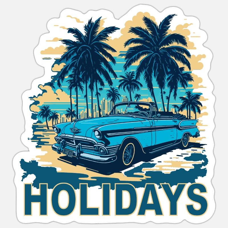 Holidays Cabrio - Sticker Größe S (10 x 10 cm) - Mattweiß