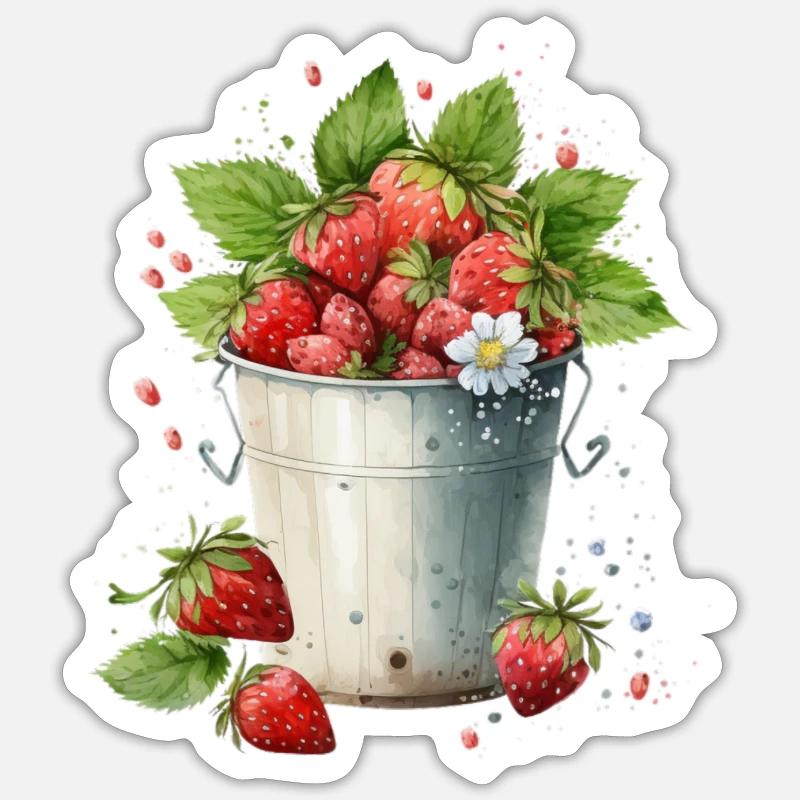 Erdbeereimer - Sticker Größe S (10 x 10 cm) - Mattweiß