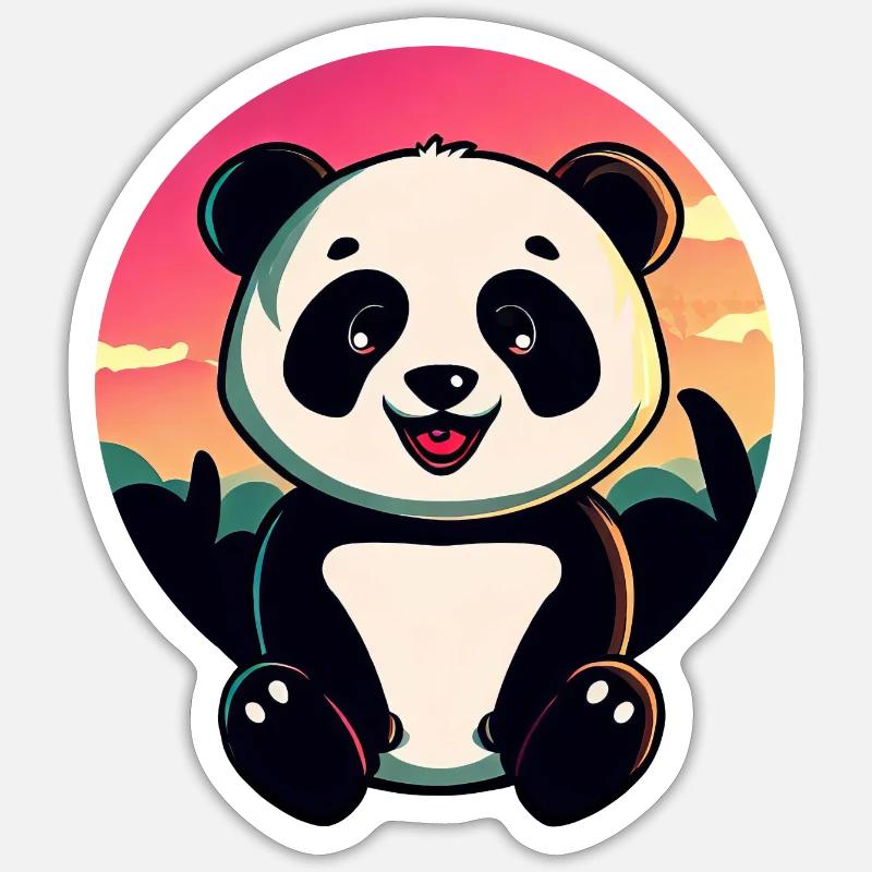 Mignon Panda Sunset Design - Sticker taille S (10 x 10 cm) - blanc mat