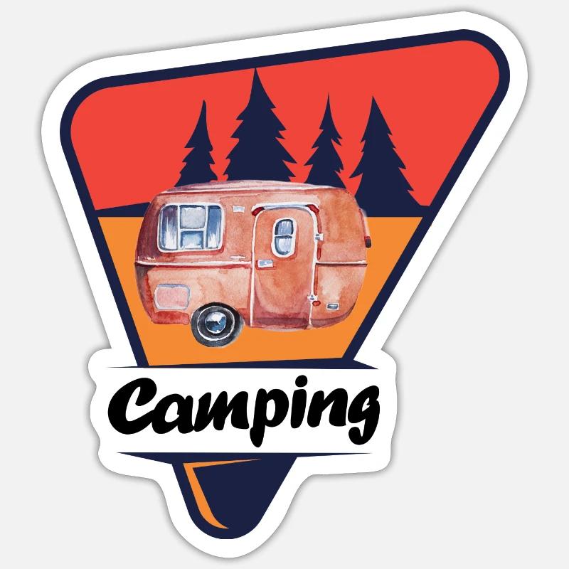 Retro Caravan im Wald - Sticker Größe S (10 x 10 cm) - Mattweiß