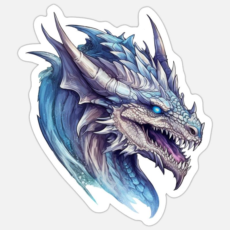 Dessin à l’aquarelle du dragon - Sticker taille S (10 x 10 cm) - blanc mat
