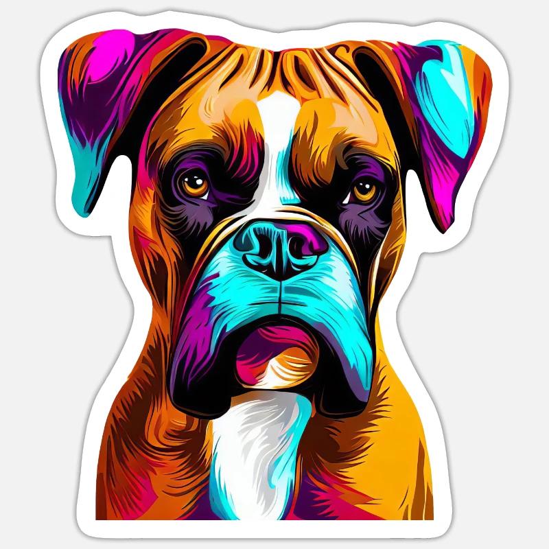 Boxer Paint Splash Art - Sticker Größe S (10 x 10 cm) - Mattweiß