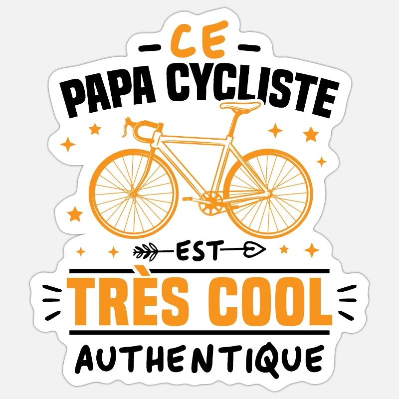Ce papa cycliste est cool et authentique - Sticker taille S (10 x 10 cm) - blanc mat