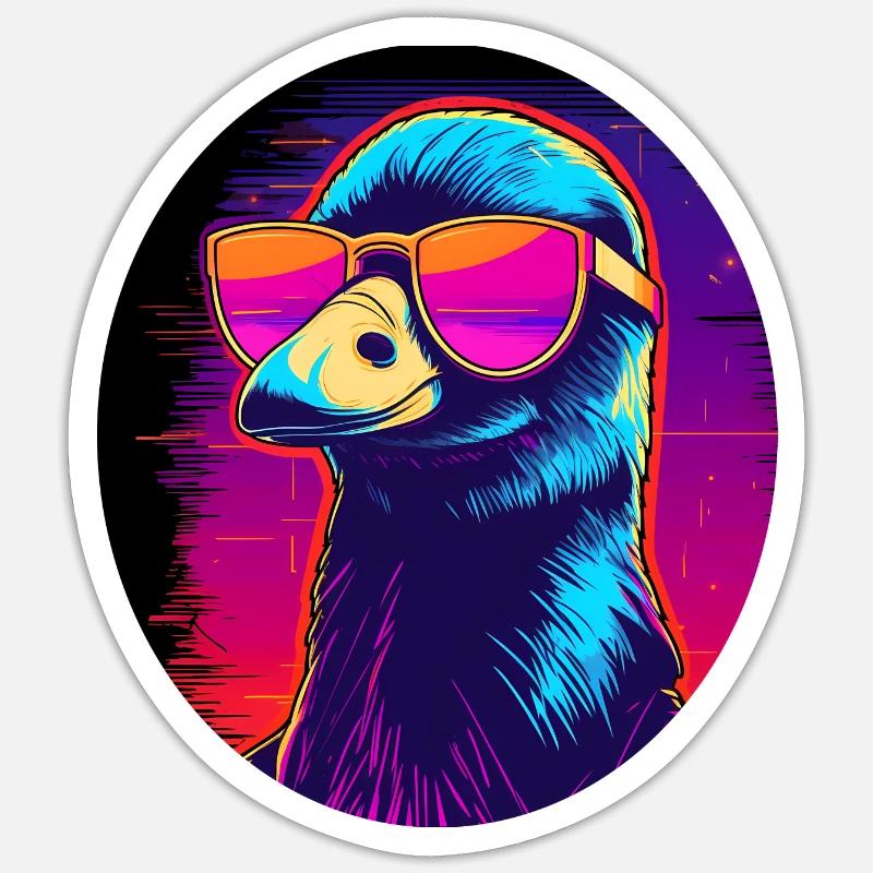 Synthwave Bird with Glasses - Sticker size S (10 x 10 cm) - white matte