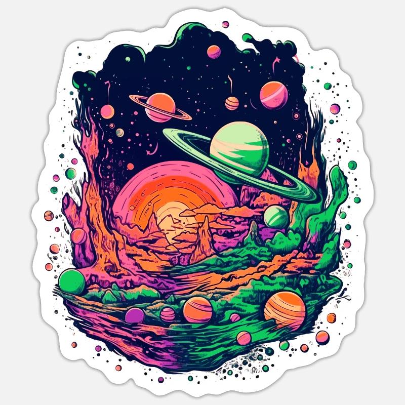 Mysterious solar system with planets - Sticker size S (10 x 10 cm) - white matte
