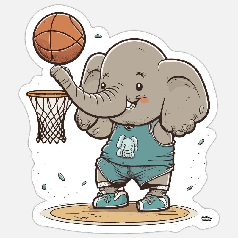 Éléphant de basket-ball - Sticker taille S (10 x 10 cm) - blanc mat