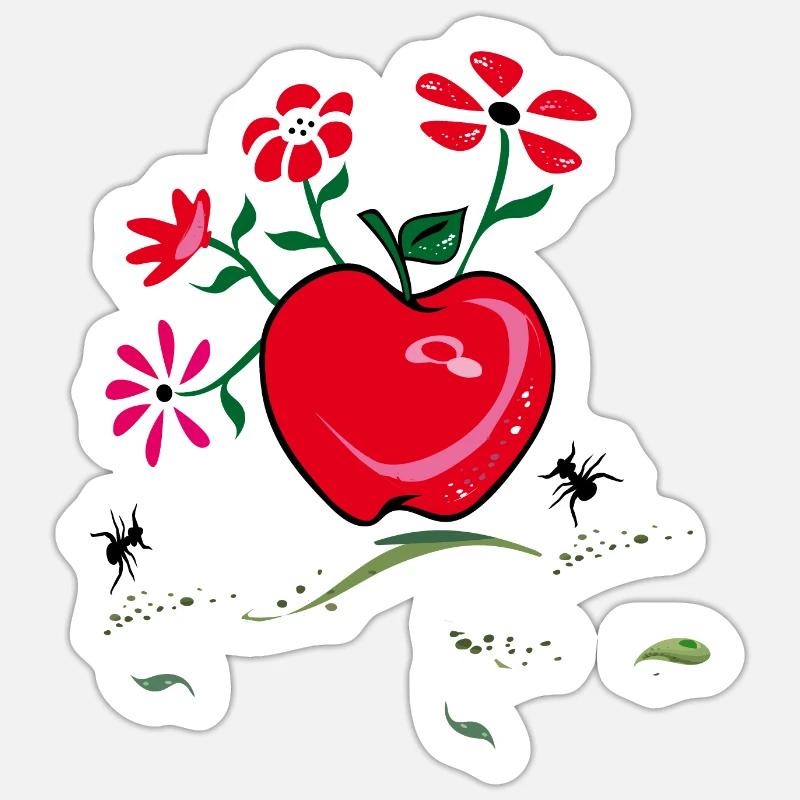 Pomme, Salutation Fleur, Fourmis - Sticker taille S (10 x 10 cm) - blanc mat
