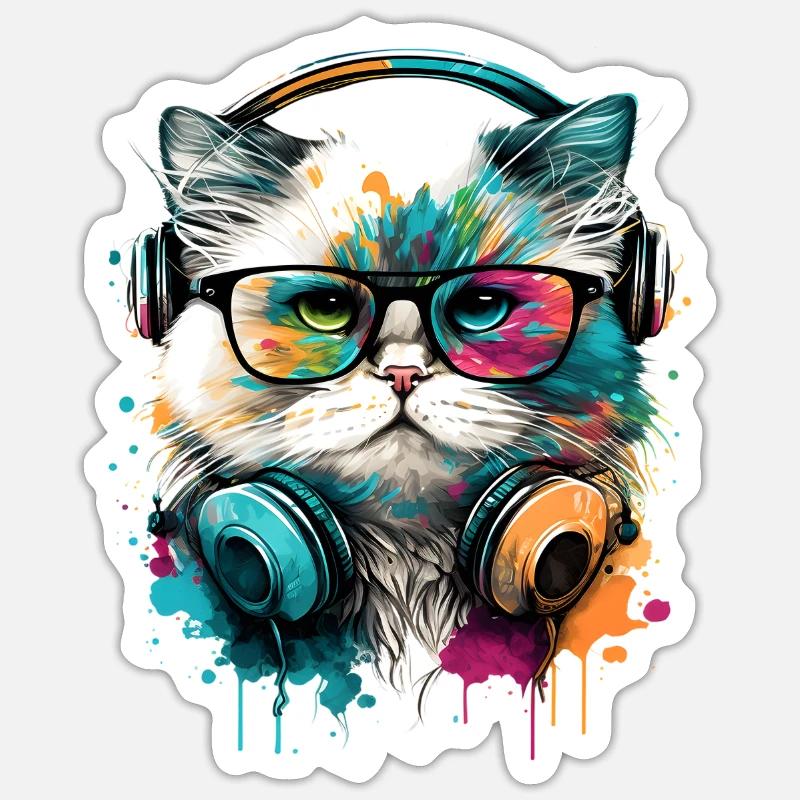 Chat - Sticker taille S (10 x 10 cm) - blanc mat