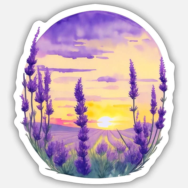 Champ de lavande - Sticker taille S (10 x 10 cm) - blanc mat