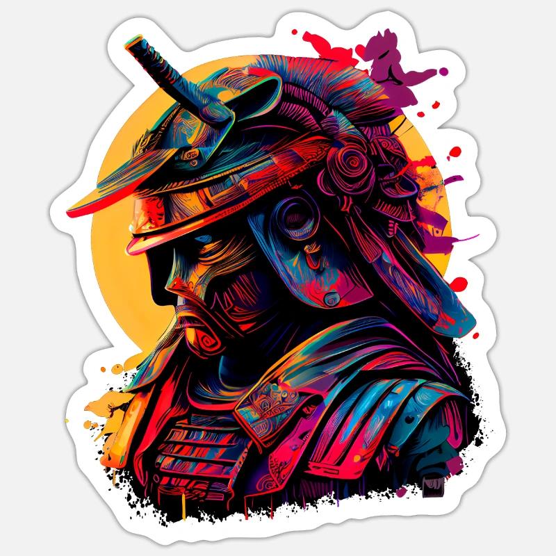 illustration Samurai Warrior Japon - Sticker taille S (10 x 10 cm) - blanc mat