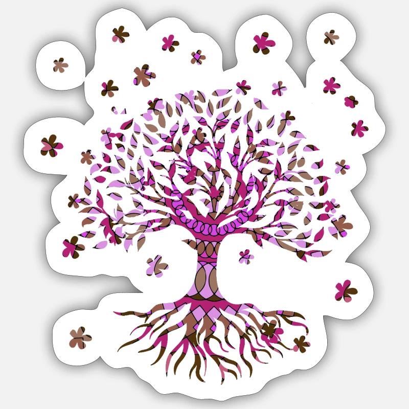 Baum des Lebens ,Lebensbaum,blumen,baum mit blumen - Sticker Größe S (10 x 10 cm) - Mattweiß
