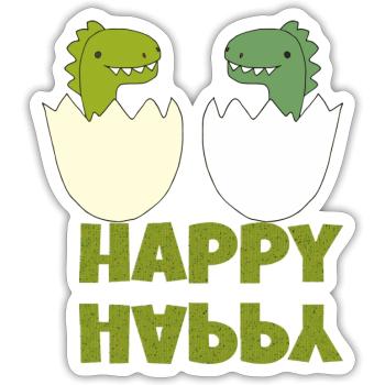 Dinos heureux - Sticker taille S (10 x 10 cm) - blanc mat - Devant