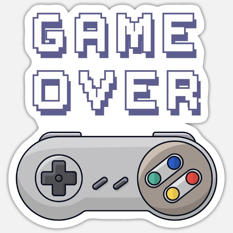 Game Over manette retro gaming - Sticker taille S (10 x 10 cm) - blanc mat