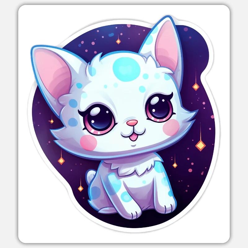 « Kitty Galaxy: Dessin animé mignon flottant dans l’espace » Sticker taille S (10 x 10 cm)