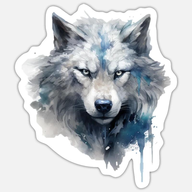 Badass Wolf - Sticker taille S (10 x 10 cm) - blanc mat