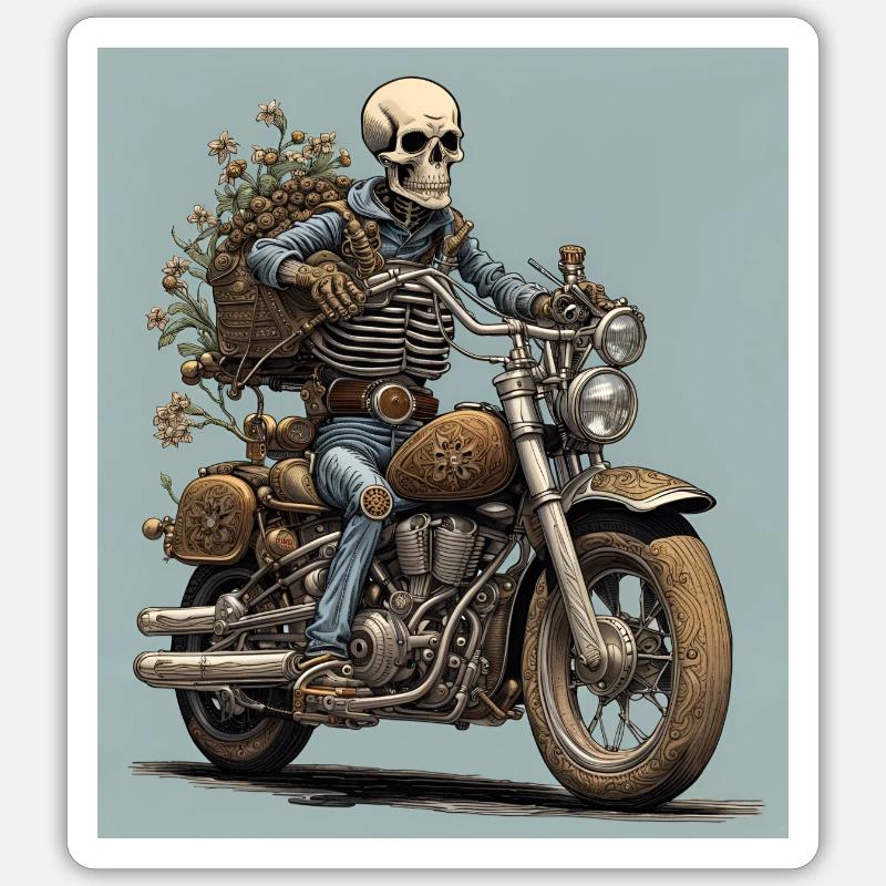 Skeleton Bones & Flowers Biker Sticker size S (10 x 10 cm)