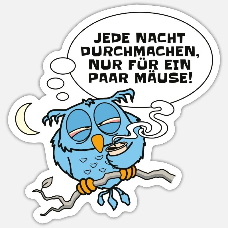 Müde Eule hat Nachtschicht - Sticker Größe S (10 x 10 cm) - Mattweiß