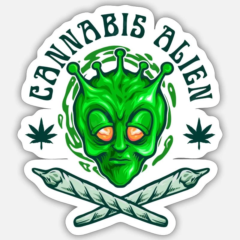 Cannabis Alien - Sticker taille S (10 x 10 cm) - blanc mat