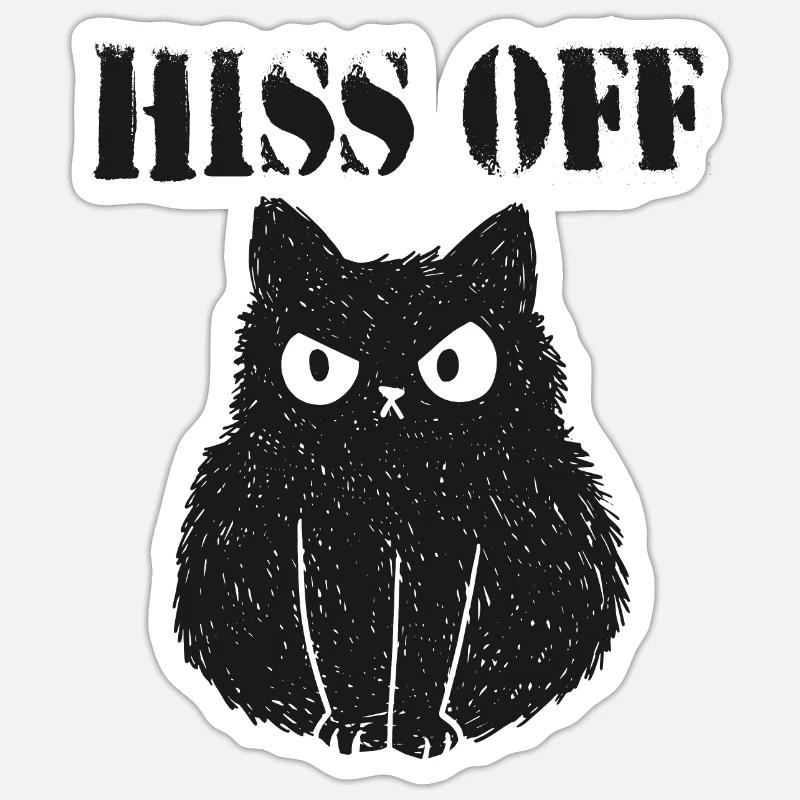 Sifflement, chat noir en colère - Sticker taille S (10 x 10 cm) - blanc mat