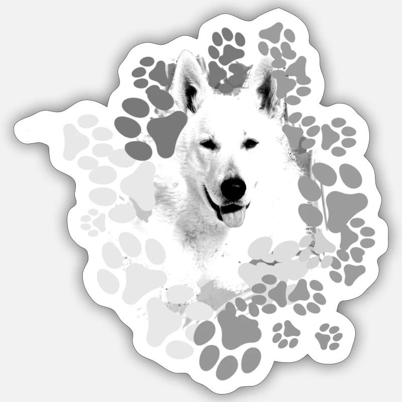 White Shepherd, German Shepherd, Paws, Print Sticker size S (10 x 10 cm)