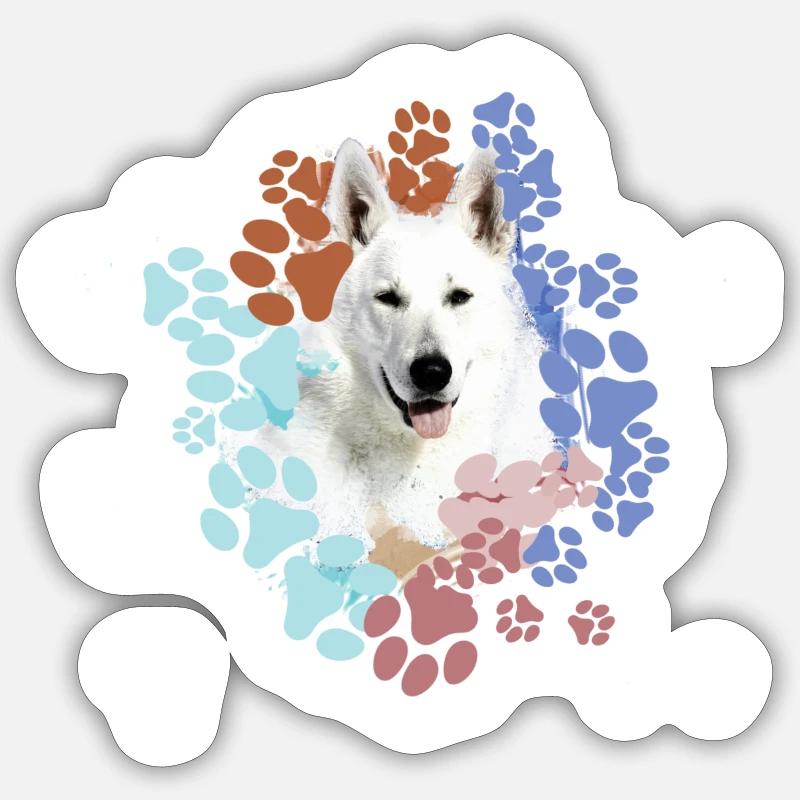 White Shepherd, German Shepherd, Paws, Print Sticker size S (10 x 10 cm)