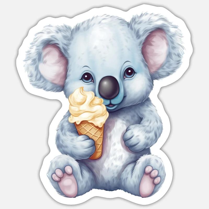 Cute comic koala with vanilla soft serve ice cream - Sticker size S (10 x 10 cm) - white matte