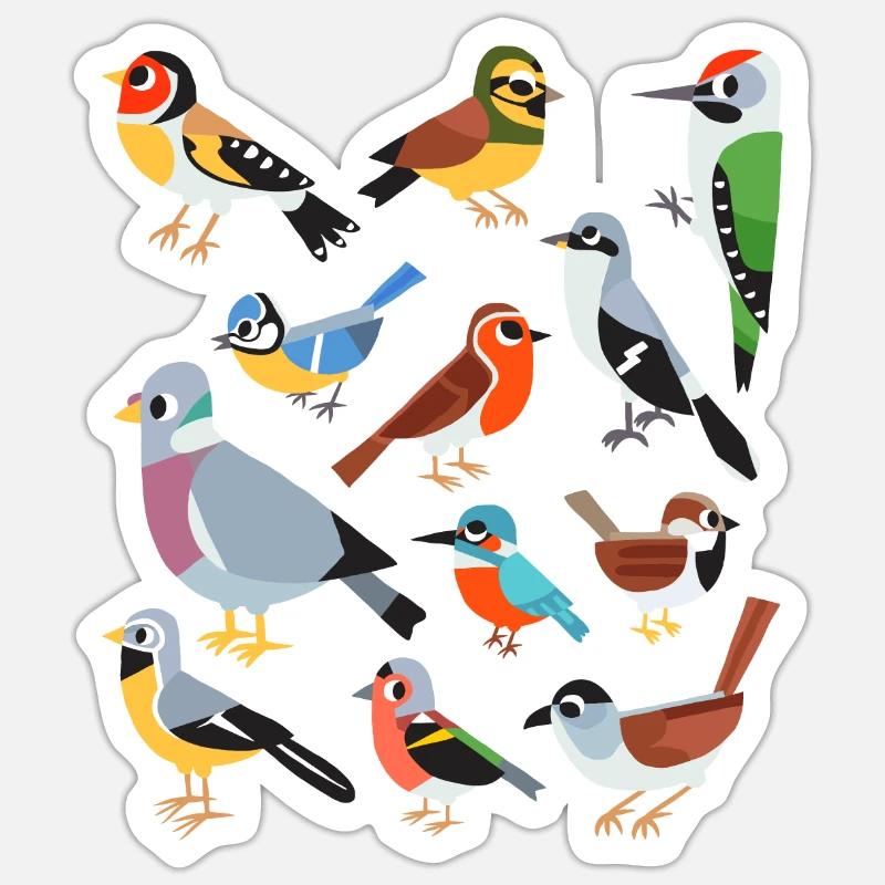 Oiseaux communs d'Europe - Sticker taille S (10 x 10 cm) - blanc mat