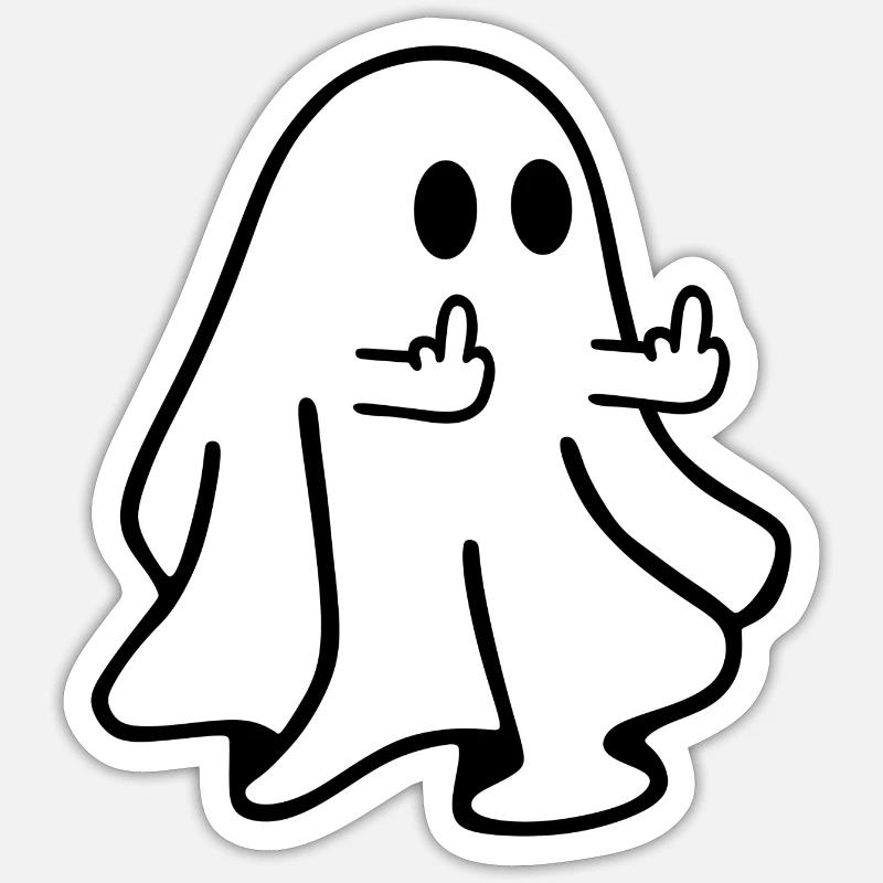 Ghost Middle Finger Halloween - Sticker taille S (10 x 10 cm) - blanc mat