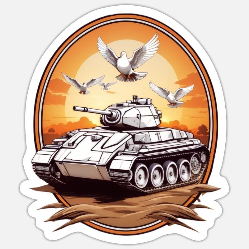 Panzer mit Friedenstauben - Sticker Größe S (10 x 10 cm) - Mattweiß