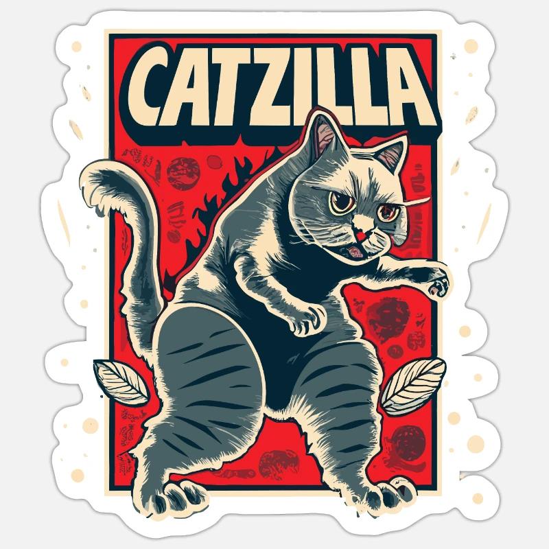 Catzilla - Sticker taille S (10 x 10 cm) - blanc mat