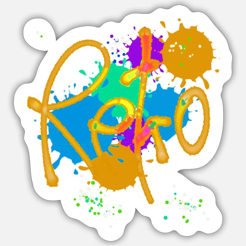 Retro,typo,neon,splash, bunt - Sticker Größe S (10 x 10 cm) - Mattweiß
