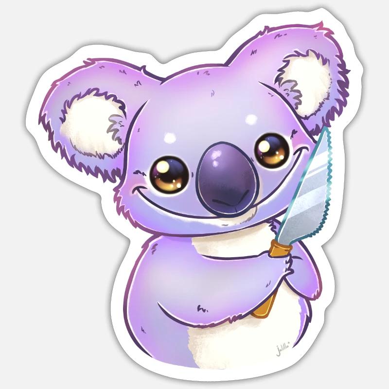 Koala mit Messer - Sticker Größe S (10 x 10 cm) - Mattweiß