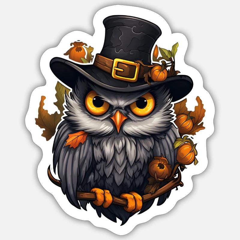 Halloween Eule - Sticker Größe S (10 x 10 cm) - Mattweiß