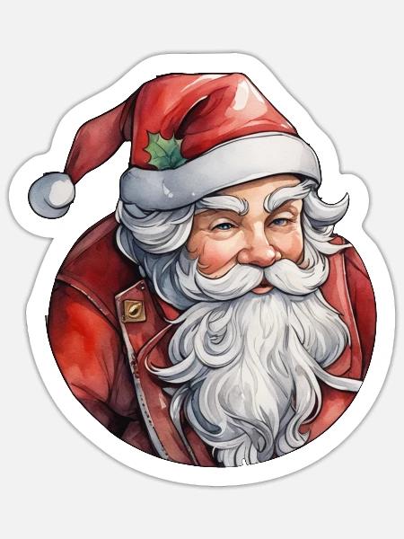 Weihnachtsmann - Traditionell und Aquarell - Sticker Größe S (10 x 10 cm) - Mattweiß