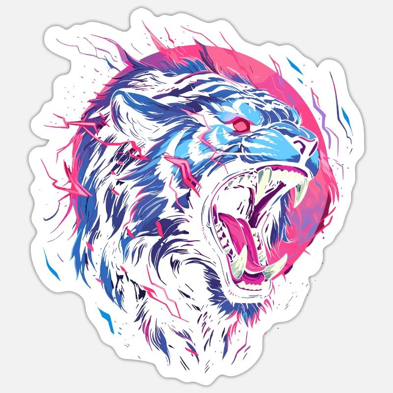 Tigre synthwave - Sticker taille S (10 x 10 cm) - blanc mat