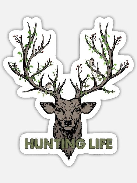 Hunting Elch mit Geweih - Sticker Größe S (10 x 10 cm) - Mattweiß