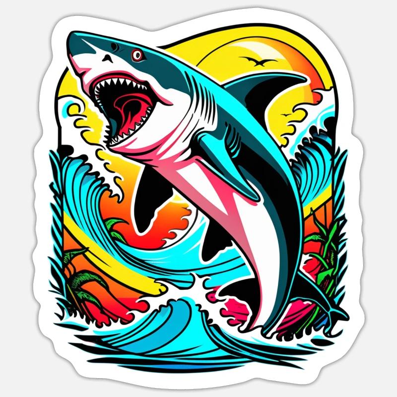 requin - Sticker taille S (10 x 10 cm) - blanc mat
