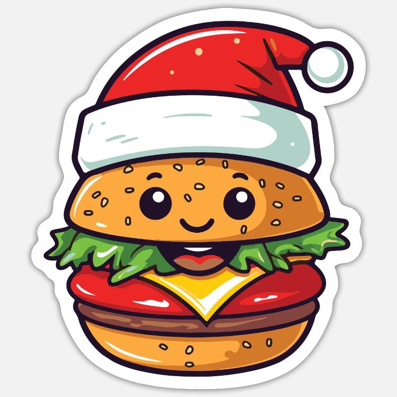 Burger Noël Bande Dessinée - Sticker taille S (10 x 10 cm) - blanc mat