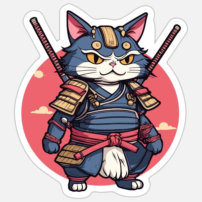 Samurai-Katze #2 - Sticker Größe S (10 x 10 cm) - Mattweiß