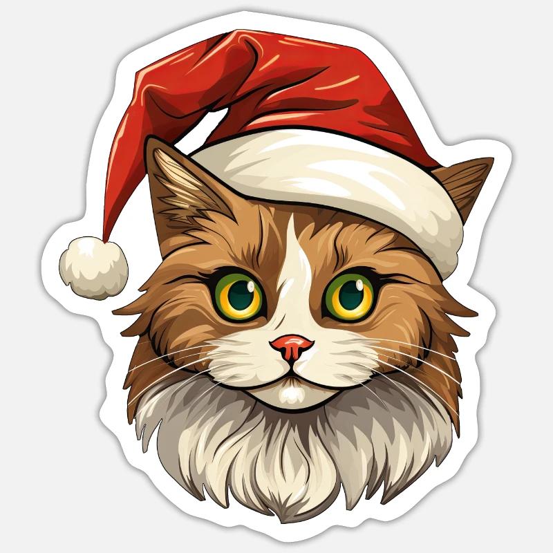 Chat Noël - Sticker taille S (10 x 10 cm) - blanc mat