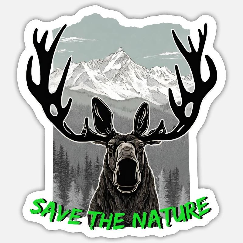 Elch "Save the Nature" Sticker Größe S (10 x 10 cm)