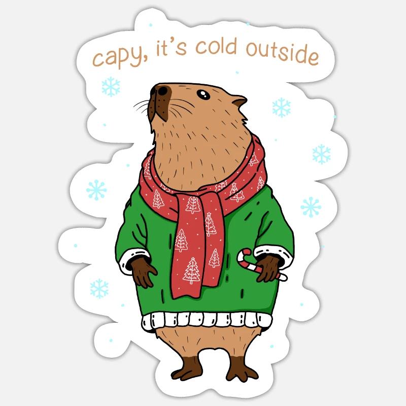 Capybara Winter Sticker size S (10 x 10 cm)