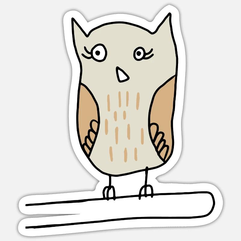 Eule, auf einem Ast, Kinder - Sticker Größe S (10 x 10 cm) - Mattweiß