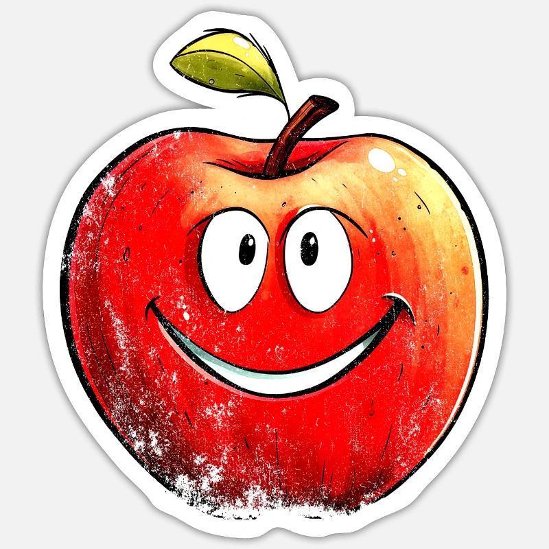 Glücklicher Apfel - Sticker Größe S (10 x 10 cm) - Mattweiß