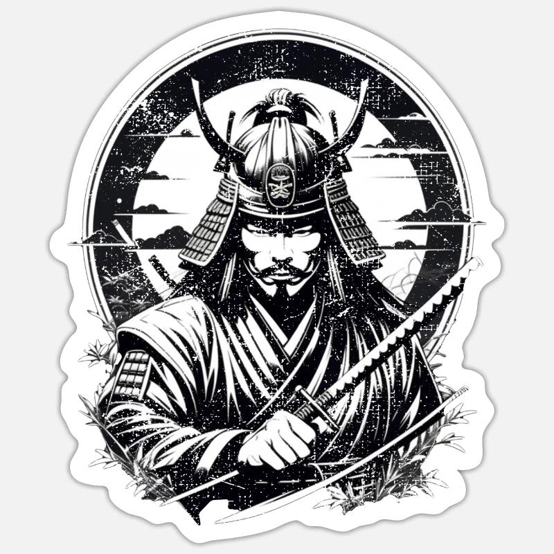 Samurai-Krieger - Japan - Dämon - Sticker Größe S (10 x 10 cm) - Mattweiß