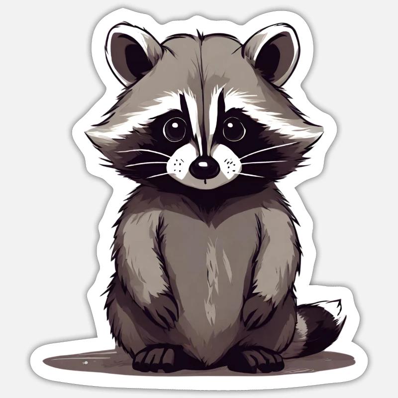 Waschbär sitzend - Sticker Größe S (10 x 10 cm) - Mattweiß