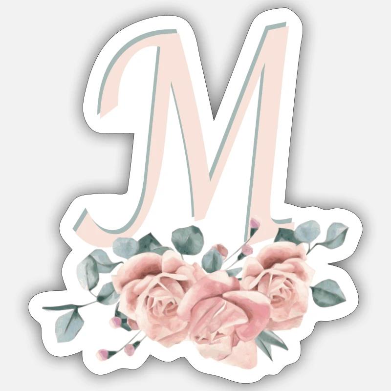 Buchstabe M mit Blumen - Sticker Größe S (10 x 10 cm) - Mattweiß