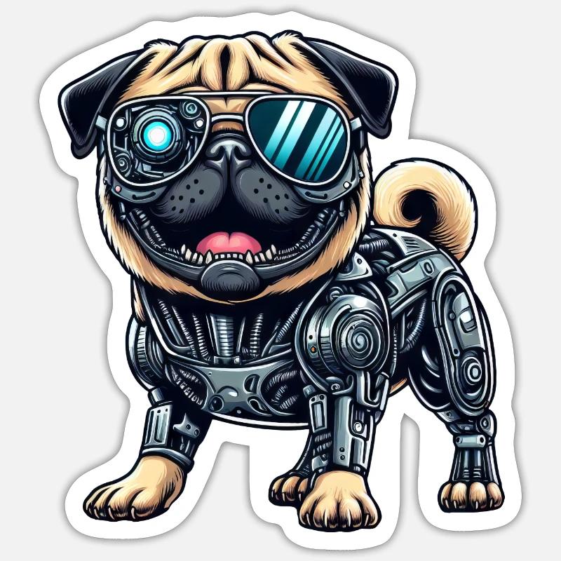 Pug Cyborg - Bionic Robot Dog Sticker size S (10 x 10 cm)
