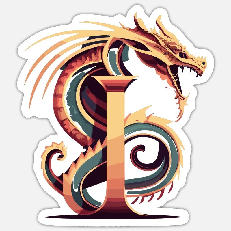 Buchstabe I mit Drache - Sticker Größe S (10 x 10 cm) - Mattweiß