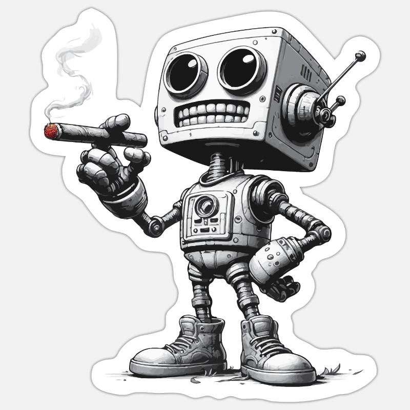Roboter mit Zigarre Sticker Größe S (10 x 10 cm)